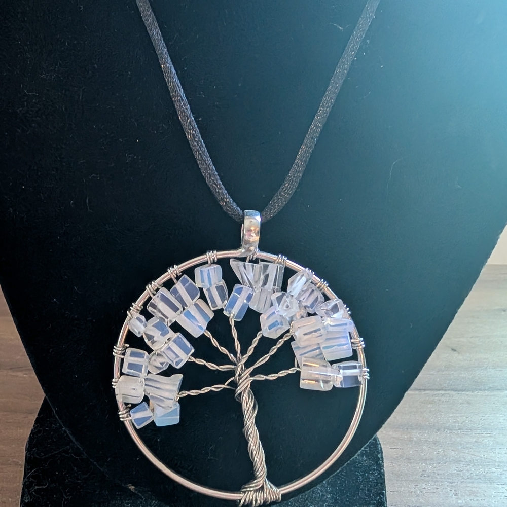 Silver Tree of Life Pendant On Adjustable Velet Necklace